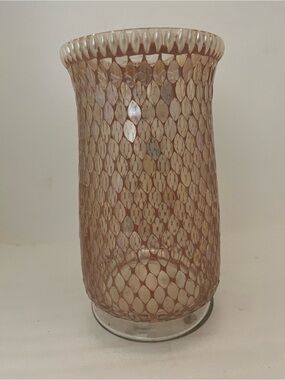 Pink mosaic scale-pattern glass Cylinder Vase, Round Glossy Finish, Beaded Rim